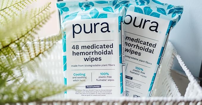 Pura XL Flushable Medicated Wipes for Hemorrhoid Relief, Extra-Large, Fragrance-Free Wet Wipes with Witch Hazel, Coconut Oil & Aloe, Skin Soothing, 96 Wipes (2 Packs)