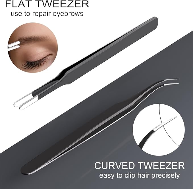 G.CATACC 4-Pack Precision Tweezers Set, Curved and Pointed Tweezer Kit for Craft, Eyelash Extension, Blackheads, Facial Hair, Ingrown Hair Removal, Electronics, Soldering, Jewelry - with Case