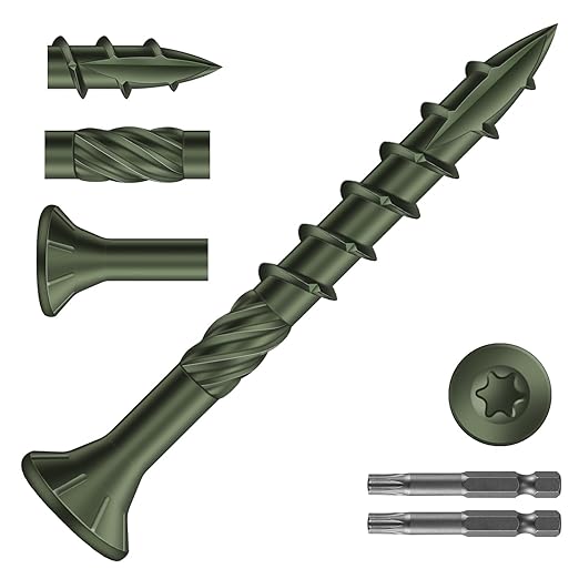 #8 x 1-1/2" Deck Screws (1610Pcs) 10lb. Carbon Steel, Green, Flat Head, Rust Resistant epoxy Coated, with T25 Star Bit
