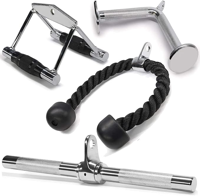 Yes4All Cable Machine Attachment, Row Handles, Tricep Rope, Straight Bar, V Bar, LAT Pulldown Accessories Load 880 LB for Home Gym