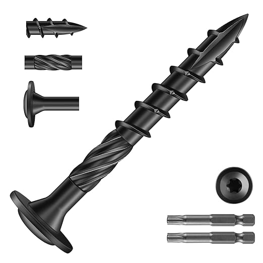 #14 x 2 Inch Lag Screws (248Pcs) 4lb. Structural Wood Screw, Black, Carbon Steel, Washer Head, Rust Resistant epoxy Coated, T30 Torx Bit