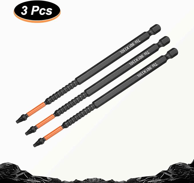 HARFINGTON 3pcs Square Head Screwdriver Bits 1/4" Hex Shank SQ1 Magnetic Head 6" Length S2 Steel Screw Driver Drill Bit for Repair Work Electric Screw Driver