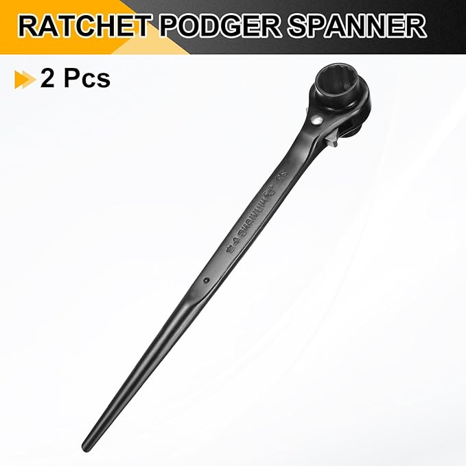 HARFINGTON 2pcs Scaffolding Podger Ratchet Wrench 19mm x 22mm CR-V 12 Point Double Ended Socket Ratcheting Podger Scaffold Spud Spanner Tool for Auto Repair Mechanical Maintenance, Black