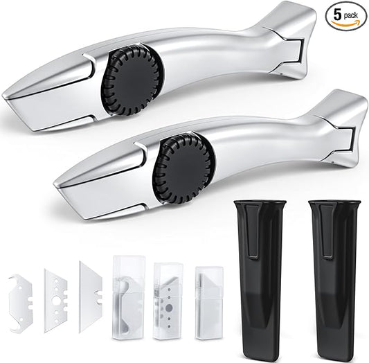 WILLBOND 2 Sets Silver Fixed Roofing Knife with 30 Blades Heavy Duty Shark Utility Knives for Drywall, Vinyl, Metal Carpet Cutting Tools with Storage Sheath, Replacement Blades, Roofing Knife Navajas