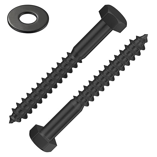 Lag Screws Wood Screws,(55PCS, 1/4"x2", Black) Hex Head Lag Bolts,(6x50) Heavy Duty Lag Screws,304 Stainless Steel Bolts 18-8