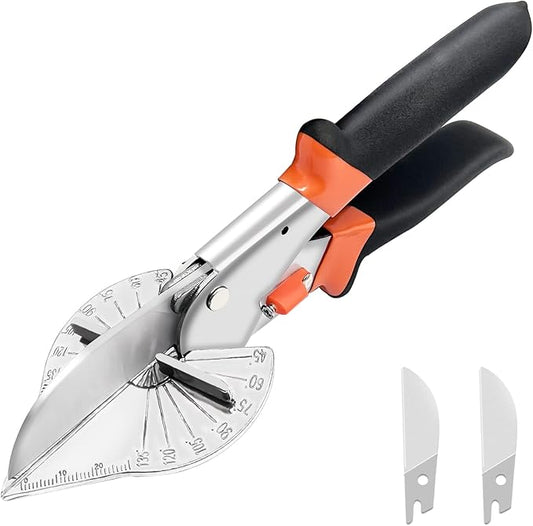 BELLOYON Multi Angle Miter Shear Cutter, Hand Tools for Cutting Soft Wood, Plastic, Moulding Trim, Quarter Round Cutter, Adjustable at 45 To 135 Degree With 2 Spare Blades
