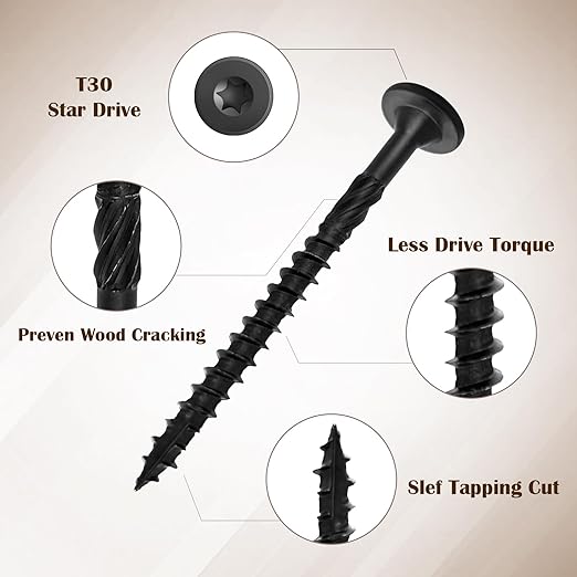 8 Inch Wood Screws 150Pcs, Heavy Duty Deck Screws with T30 Star Drive Structural Screws for Timber/Log/Landscaping Wood (#14 x 8)