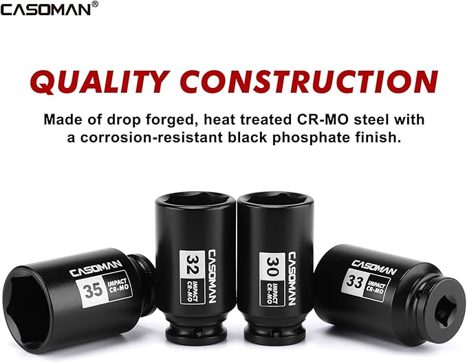 CASOMAN 1/2??Drive Deep Big Impact Socket Set, 13-Piece Large Spindle Axle Nut Impact Wrench Socket Set, 6 Point, CR-MO, Metric, 17mm - 41mm