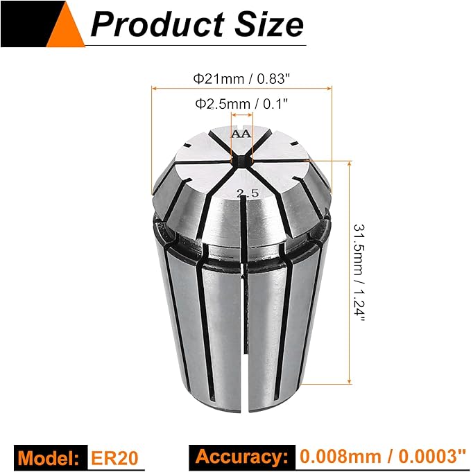 HARFINGTON Spring Collet Chuck ER20 2.5mm 65Mn Spring Steel Precision Router Collets for CNC Engraving Milling Lathe Tool