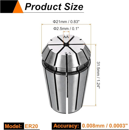 HARFINGTON Spring Collet Chuck ER20 2.5mm 65Mn Spring Steel Precision Router Collets for CNC Engraving Milling Lathe Tool