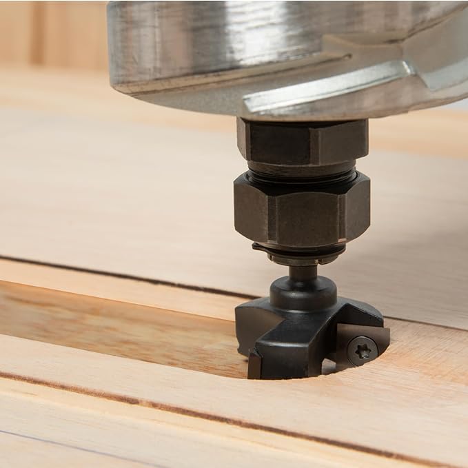 POWERTEC Slab Flattening Router Bit, 1/4" Shank, 1-1/2" Diameter, 1/2" Cutting Depth, 3-Wing Carbide Insert Woodworking Surfacing Bit for CNC Machine, Wood Milling & Live Edge Wood Planing (73053)