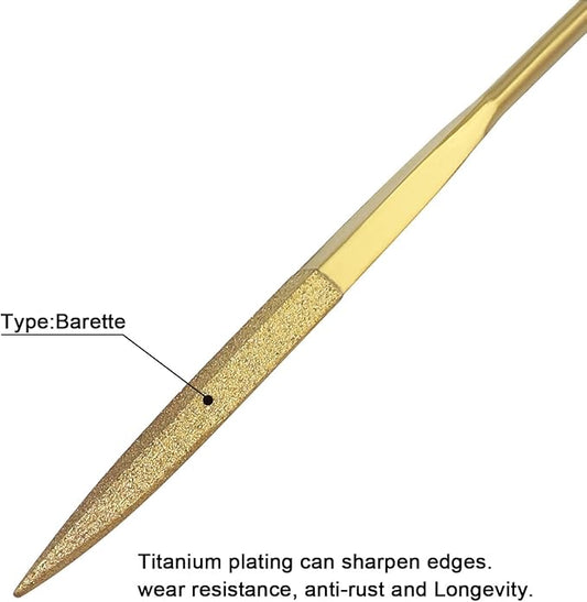 10 PCS Diamond Needle File (3×140mm) 150 Grit Titanium Coated Mini Metal Files Barette Files for Precision Metal File Work Miniature DIY Jewelers/Glass/Ceramic