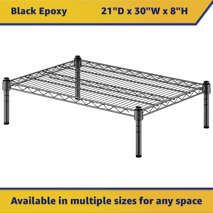 21" x 30" x 8" Black Epoxy Wire Storage Shelf, Dunnage Rack, Commercial 1 Tier Small Shelf