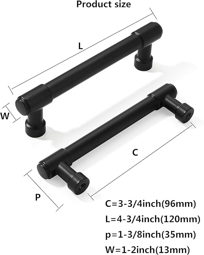 khtumeware 6 Pack 3-3/4 Inch(96mm) Matte Black Cabinet Pulls Kitchen Cabinet Hardware for Cupboard Drawer Handles Dresser Pulls