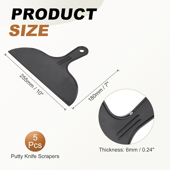 HARFINGTON 5pcs Putty Knife Scraper 10" Width Flexible Plastic Putty Knife Paint Scraper Tool for Taping Drywall Spreading Painting Wall Scratching Black