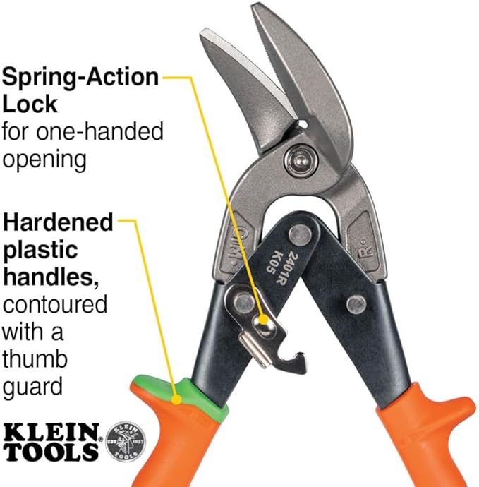 Klein Tools 2401R Right-Cutting Offset Snips, Aviation Tin Snips with Forged Blade for Precision Sheet Metal Cutting