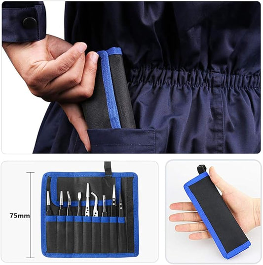 HANDSKIT Tweezer Set - Curved, Flat Head, Pointy Tweezers Kit for Craft, Jewelry, Electronics & Laboratory Work - 9 Pieces