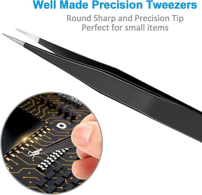YHYZ 6PCS Precision Tweezers Set, Upgraded Anti-Static Stainless Steel Precise Tweezers (Fine, Curved, Flat), Perfect for Craft, Electronic, Soldering, Model, Hobby, Jewelry Making, Laboratory