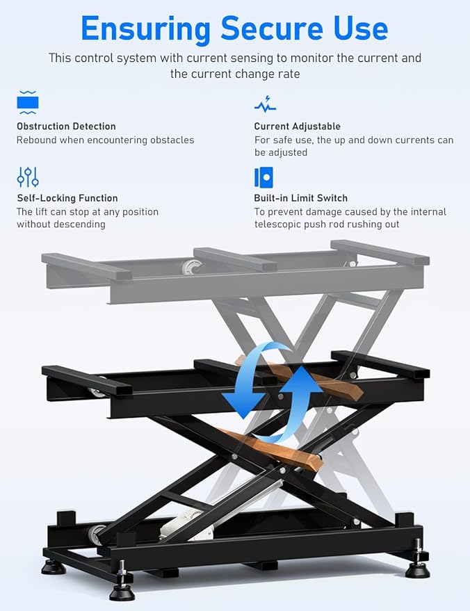 DIHOOL Electric Scissor Lift Table, 440Lbs Capacity, 8.07"-26.97" Height Adjustable Lifting Platform, Super Quiet with Remote & WiFi Control, Obstruction Detection, AC/DC Power for Home/Industrial Use