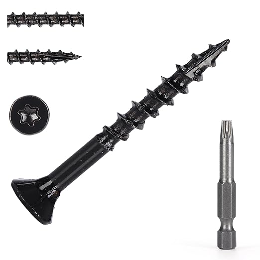Wood Screws #8 x 1-1/2?쇺? T25 Star Torx Drive Flat Head Deck Screws, Black, 165Pcs (1lb)