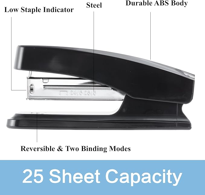M&G Desktop Stapler with 25 Sheet Capacity, Two Binding Modes, Basic Stapler Set with 1000 Staples and Remover, Durable Staplers for Office Home (Black)