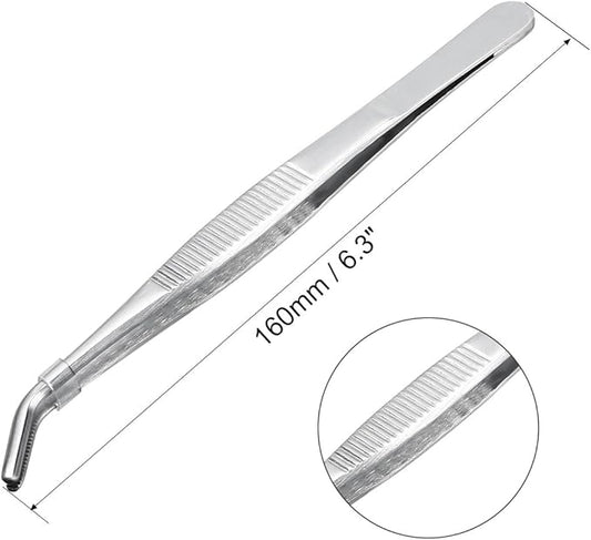 uxcell Stainless Steel Tweezers with Curved Serrated Tip, 6.3-Inch Length