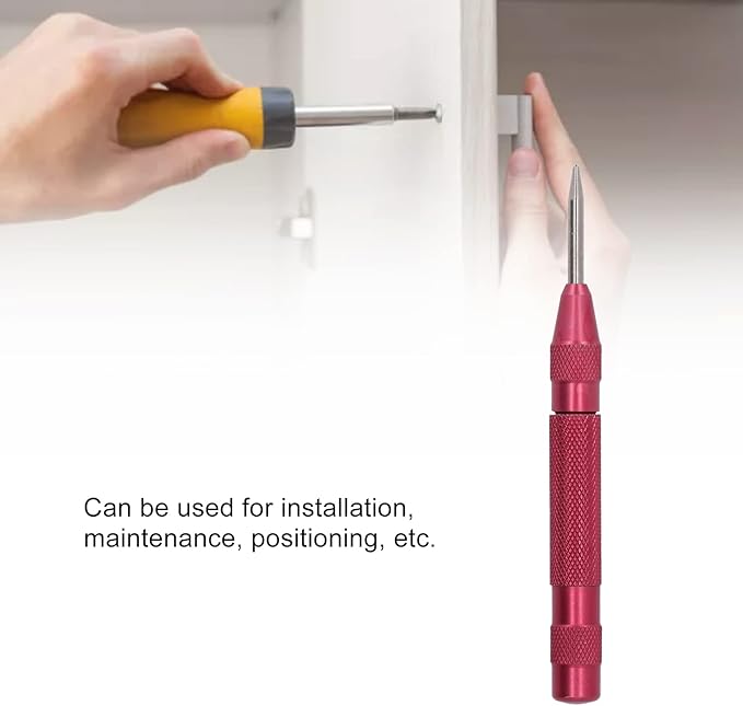 Center Punch, 4Pcs 5inches Center Punch Automatic High Speed Steel Tool Set Kit for Furniture Installation Machine Maintenance (Red)