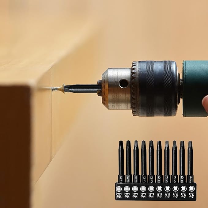 10PCS SQ2 Square Screwdriver Bits, 2.3" Long Magnetic Heads Square Drive Bits, 1/4" Diameter Hex Head Square Allen Wrench Drill Bit Set for Repair Furniture
