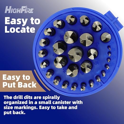 HIGHFIRE 29 PCS M35 Cobalt Drill Bit Set, HSS Twist Jobber Drill Bits with 135 Degrees Split Point and Three-Flat Shank, 3/8??Reduced Shank, Gold Oxide Metal Drill Bits Set (1/16??- 1/2??x 1/64??