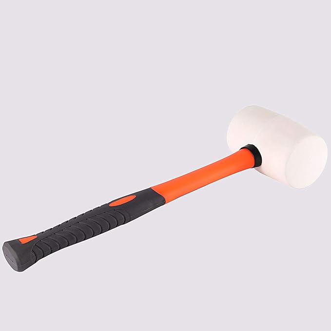 ZOENHOU 2 PCS 16 Oz White Rubber Mallet Hammer, Solid Mallet Head with Absorbing Fiberglass Handle, Rubber Hammer for Flooring, Woodworking, All Projects