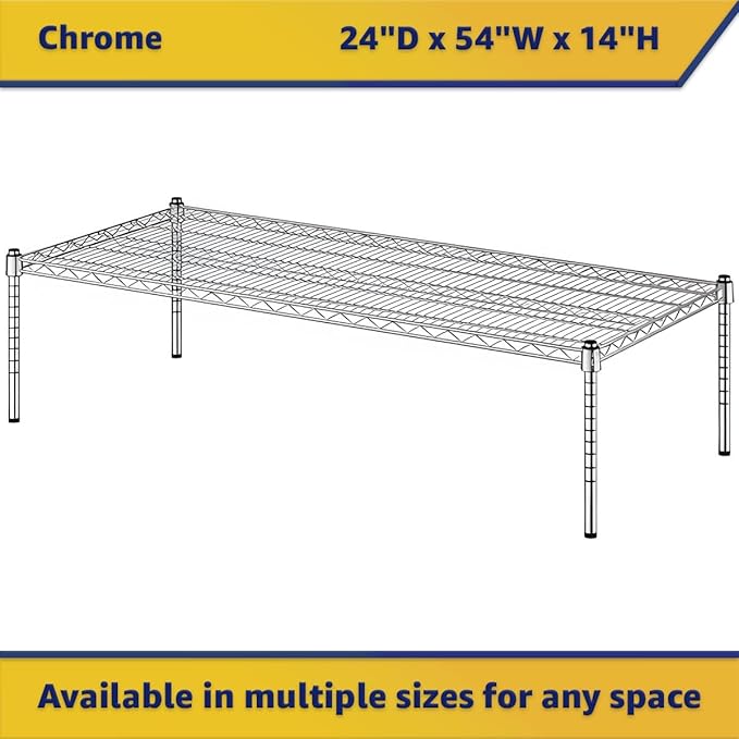 24" x 54" x 14" Chrome Wire Storage Shelf, Dunnage Rack, Commercial 1 Tier Small Shelf