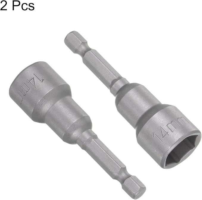 uxcell 14mm Magnetic Hex Socket 65mm/2.56", 1/4" Hex Shank Magnetic Power Nut Driver Set CR-V Quick-Release Extensions for Impact Drill Nut Setters Socket Wrench Screw, 2 Pcs