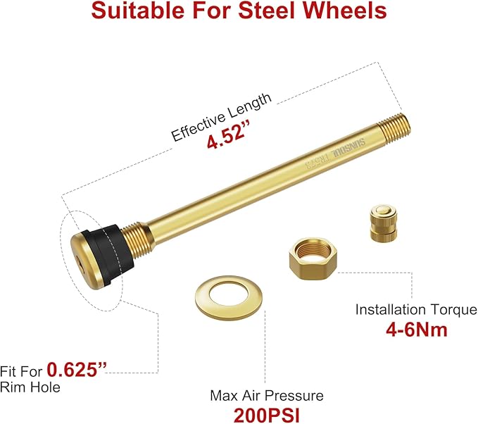 SUNSOUL TR573 10pcs Truck Tire Valve Stems, Brass Commercial 4-3/8 Valve Stems for Rim 過.625"