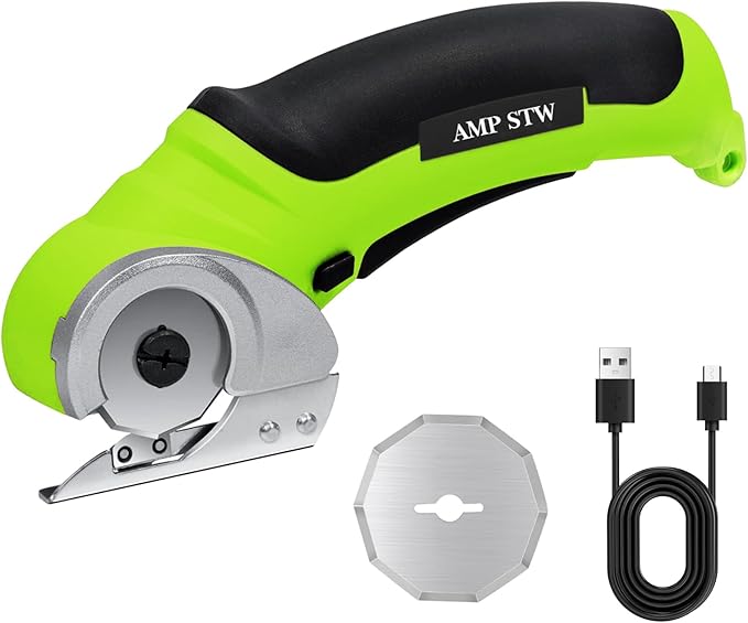 Cordless Electric Fabric Scissors, Power Rotary Cutter,Cardboard Box Heavy Duty Scissor, Rechargeable Sewing Shears (With 2 Blades)