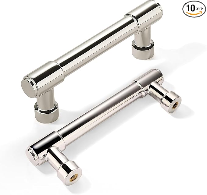 khtumeware 10 Pack 3-1/2 Inch Center to Center Polished Nickel Cabinet Pulls Cabinet Handles Kitchen Cabinet Hardware for Cupboard Drawer Pulls Dresser Handle 3.5 Inch Center to Center
