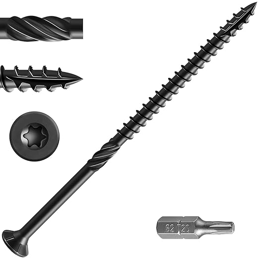#14 * 8" Black Extended Deck Screws,(38 pcs) 2 lbs.Lengthen Exterior Wood Screws, Rust Resistant epoxy Coated, Bronze, T30 Star Bit