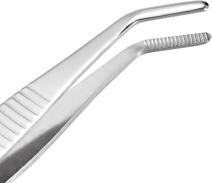 uxcell 2 Pcs 5-Inch Stainless Steel Tweezers with Curved Serrated Tip