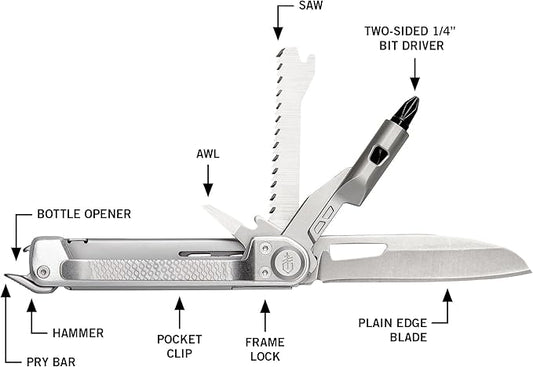 Gerber Gear Armbar Trade 8-in-1 Multi-tool - 2.5" Plain Edge Blade, Pry Bar, Hammer - EDC Gear and Equipment - Silver
