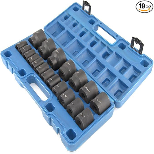 19 Piece Impact Socket Set, 1/2??Drive Standard Impact Sockets, SAE 3/8" to 1-1/2", CR-V&Cr-Mo Alloy Steel High-torque Socket for Auto Repair, Storage Cage