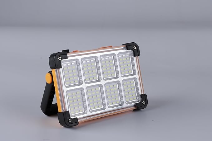 120W Solar Rechargeable Work Light, 144 LED 10000LM Portable Flood Light with Stand, IP66 Waterproof 4 Modes LED Job Site Lighting Flashlights for Mechanic Camping Fishing Car Repair