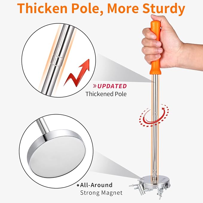 Magnetic Sweeper Telescoping Pick-up Tool, Thickened Pole, 35LB Magnet Stick Screws Parts Finder, Pickup Nails, Screws, and Metal Picker, Orange Handle