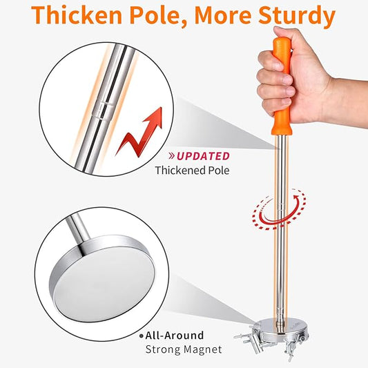 Magnetic Sweeper Telescoping Pick-up Tool, Thickened Pole, 35LB Magnet Stick Screws Parts Finder, Pickup Nails, Screws, and Metal Picker, Orange Handle