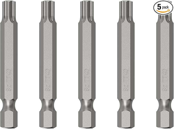 5PCS T40 Magnetic Tamper Proof Torx Screwdriver Bits, 1/4 Inch Hex Shank 2 Inch Length S2 Steel Security Drill Torx Head Drill Screw Driver Tools(50mm Long, Star 6 Point)