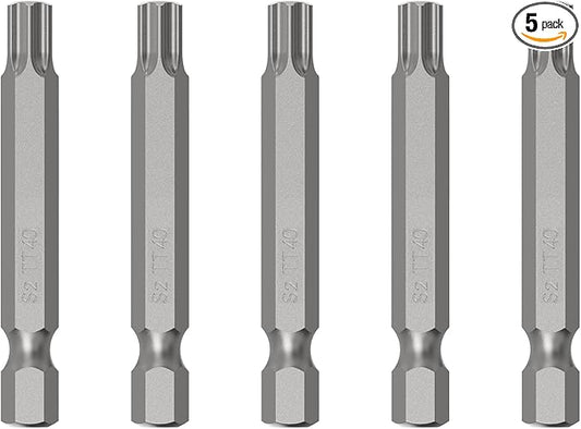 5PCS T40 Magnetic Tamper Proof Torx Screwdriver Bits, 1/4 Inch Hex Shank 2.6 Inch Length S2 Steel Security Drill Torx Head Drill Screw Driver Tools(65mm Long, Star 6 Point)