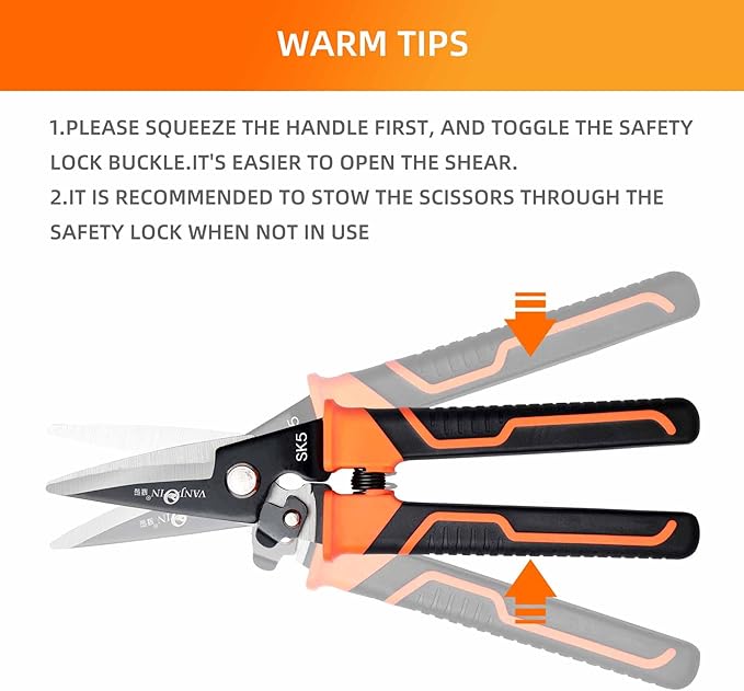 Heavy Duty Scissors, 9 Inch Multipurpose Carpet Cutting Scissors with Finely Serrated, Steel Shears Spring Loaded Snips for industry home for Copper Wire, Cardboard, Fabric, Tree Branches