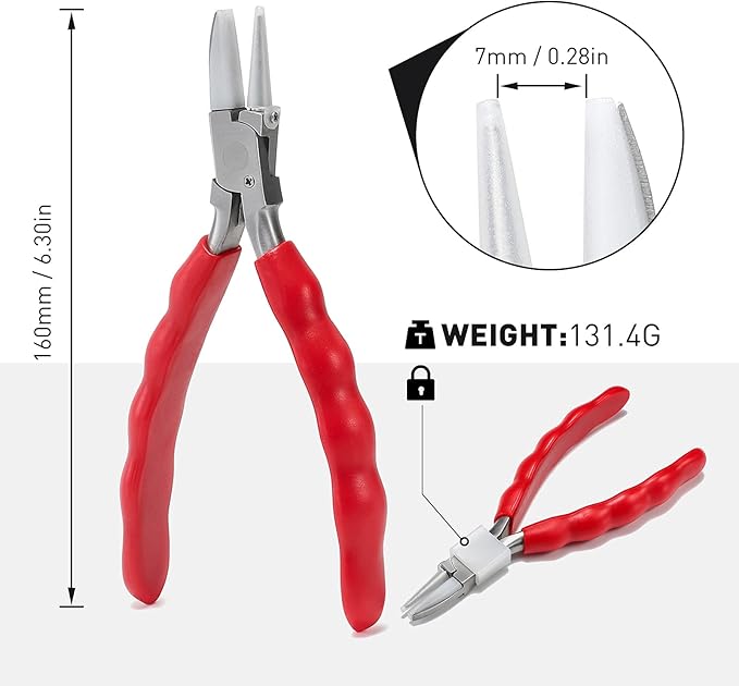 Bolgrona Stainless Steel Adjusting Eyeglasses Leg Tightness Half Round Plier Eyeglass Arms Frame Plier Glasses Repair Parts Tool (Red)