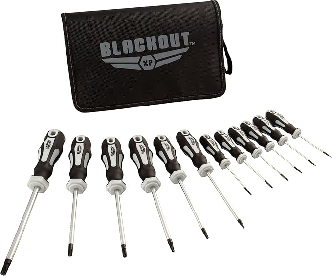 Blackout XP 12-Piece Torx Screwdriver Set Plus Zippered Carrying Bag | Precision Magnetic Screwdriver Tool Set, Black (12 Piece)