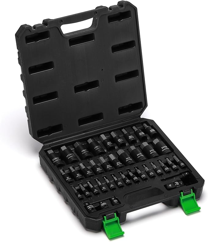38PCS Hex Bit Socket Set, 1/4", 3/8" and 1/2" Drive, SAE and Metric Allen Socket Bit, S2 and Cr-V Steel, S2 Steel, 5/64" - 3/4", 2mm - 19mm, Includes 5PCS Socket Adapters