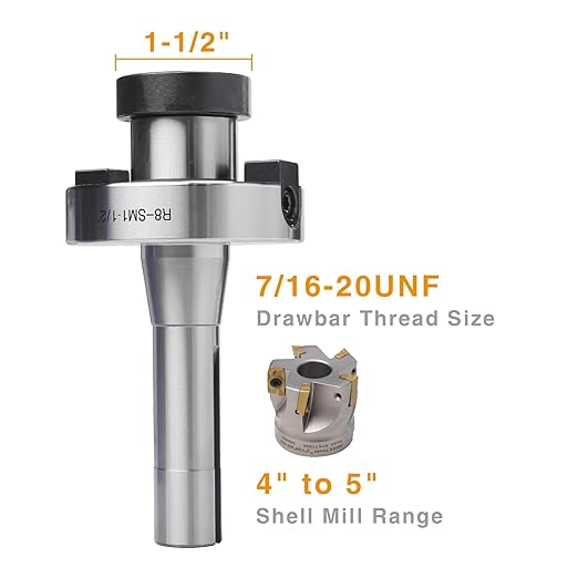 R8 Shank Shell Face Mill Arbor Adapter Holder, Arbor: 1-1/2?? Range: 4" to 5", for Bridgeport - 7/16''-20