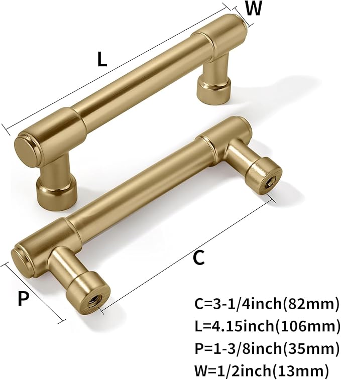 khtumeware 10 Pack 3-1/4 Inch(82mm) Satin Brass Cabinet Pulls Kitchen Cabinet Hardware for Cupboard Drawer Pulls Dresser Handle